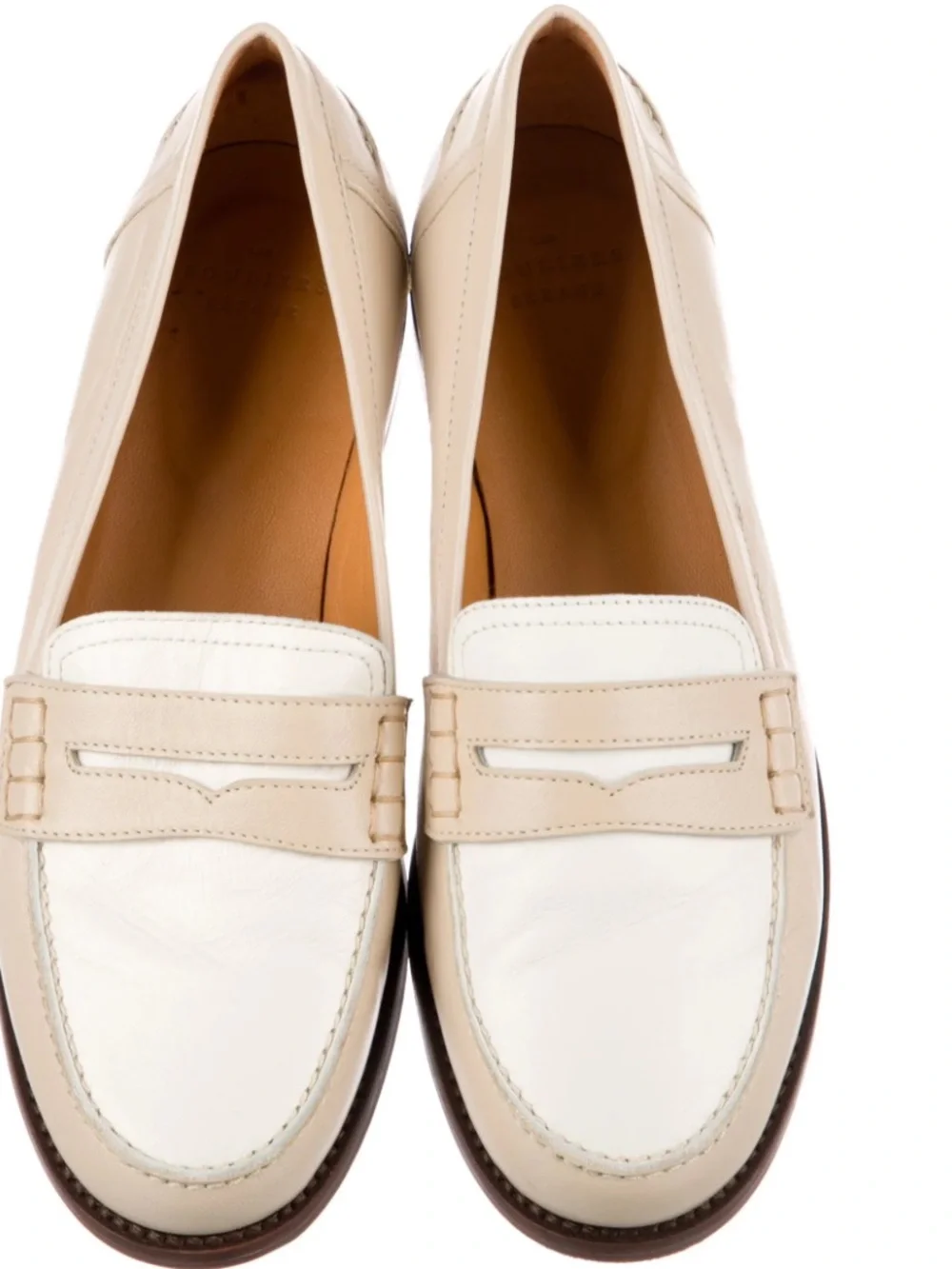 Sézane Two-Tone Cream and White Leather Penny Loafers